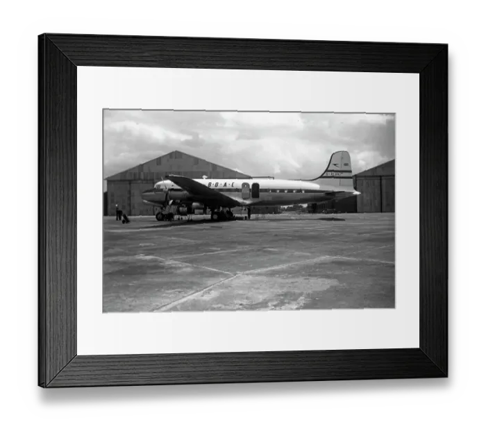 Framed Print : Canadair C. 4 Argonaut G-ALHK BOAC London Airport Queen flew Framed Print : Canadair C. 4 Argonaut G-ALHK BOAC London Airport Queen flew