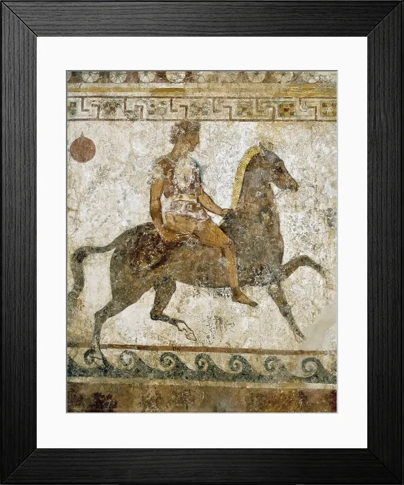 Framed Print : Cavalryman. Funeral painting with Greek soldiers Framed Print : Cavalryman. Funeral painting with Greek soldiers