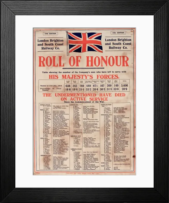 Framed Print : London Brighton South Coast Railway Roll Honour Framed Print : London Brighton South Coast Railway Roll Honour