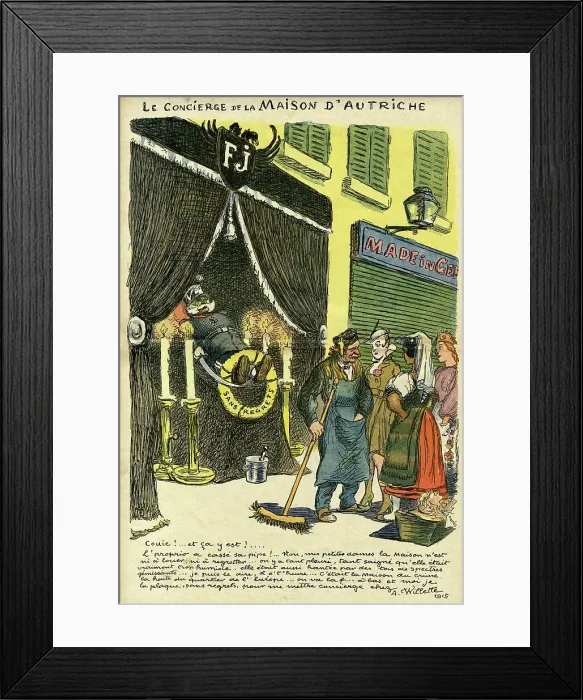 Framed Print : Cartoon, The concierge of the House of Austria, WW1 Framed Print : Cartoon, The concierge of the House of Austria, WW1