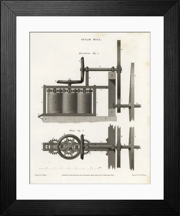 Framed Print : Plan and elevation of a sugar mill, 19th century Framed Print : Plan and elevation of a sugar mill, 19th century