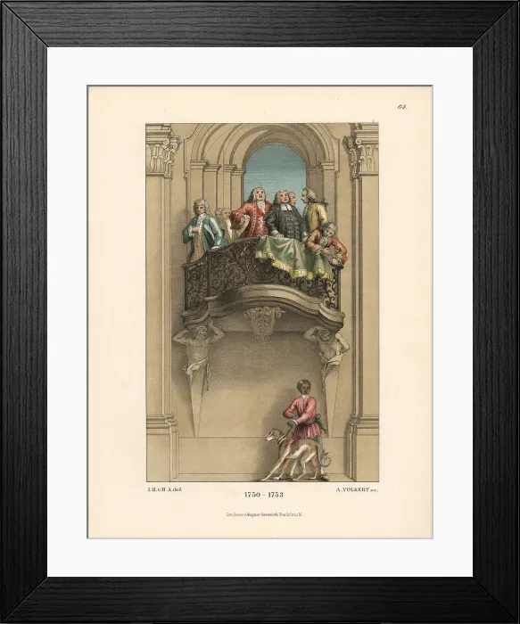 Framed Print : Mid-18th century German male fashions worn Framed Print : Mid-18th century German male fashions worn