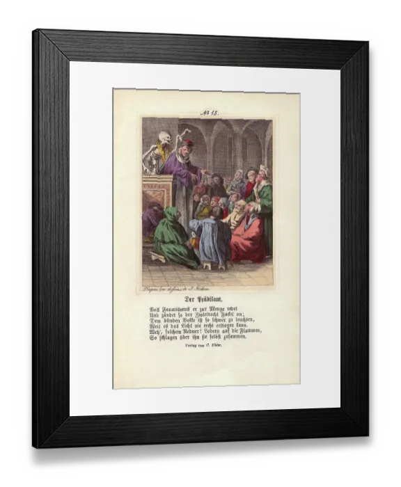 Framed Print : Death stands behind the Preacher and holds Framed Print : Death stands behind the Preacher and holds