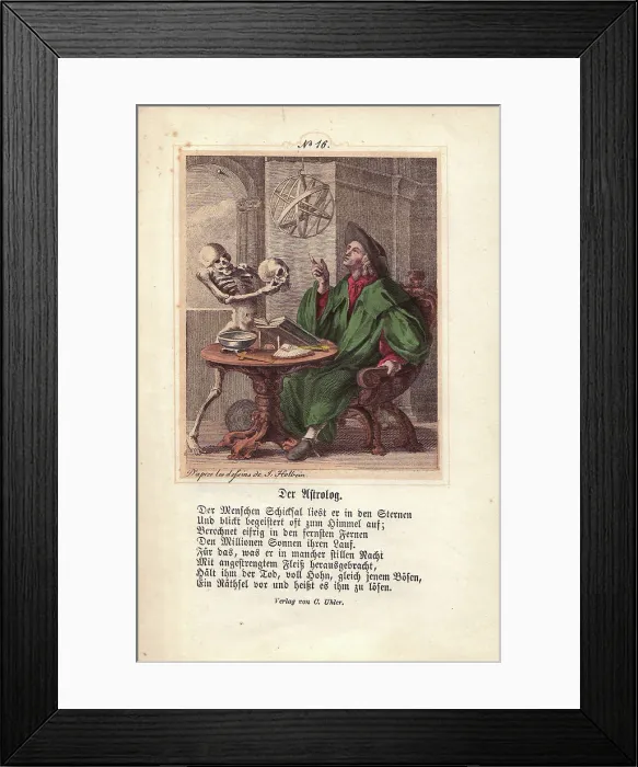 Framed Print : Death holds out a skull to the Astrologer in Framed Print : Death holds out a skull to the Astrologer in