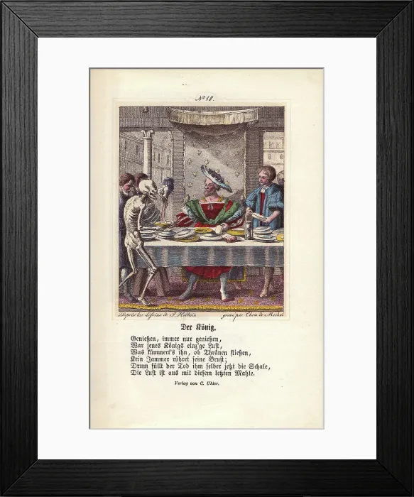 Framed Print : Death as a cupbearer presents the King with his last drink Framed Print : Death as a cupbearer presents the King with his last drink