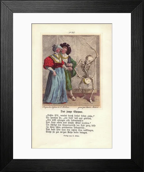 Framed Print : Death dances and beats a tambour before a Newlywed Framed Print : Death dances and beats a tambour before a Newlywed