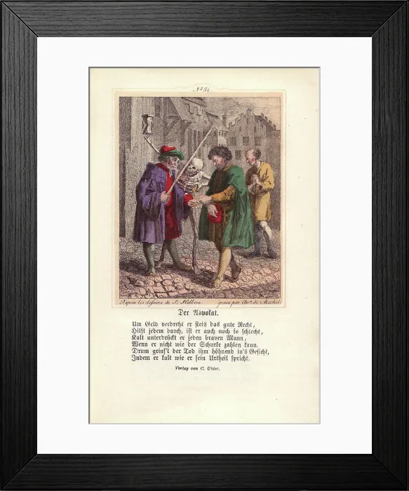 Framed Print : Death and a rich client pay fees to a dishonest Lawyer Framed Print : Death and a rich client pay fees to a dishonest Lawyer