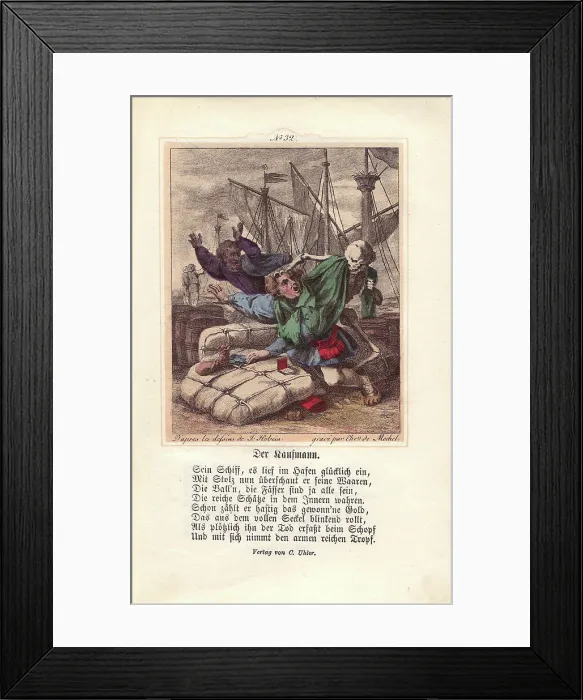 Framed Print : Death greets the Merchant after he has survived Framed Print : Death greets the Merchant after he has survived