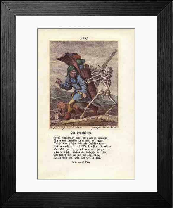 Framed Print : One figure of Death grabs the Peddler, while Framed Print : One figure of Death grabs the Peddler, while
