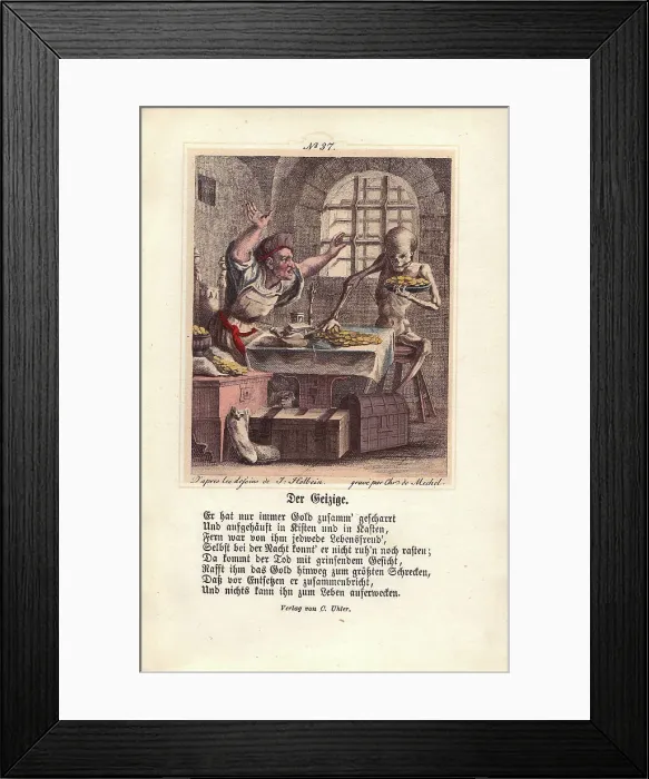 Framed Print : Death bursts into the strong room of a Miser Framed Print : Death bursts into the strong room of a Miser