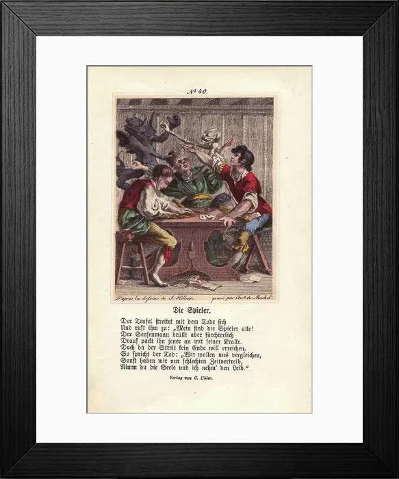 Framed Print : Death and a black Demon battle over the Gambler Framed Print : Death and a black Demon battle over the Gambler