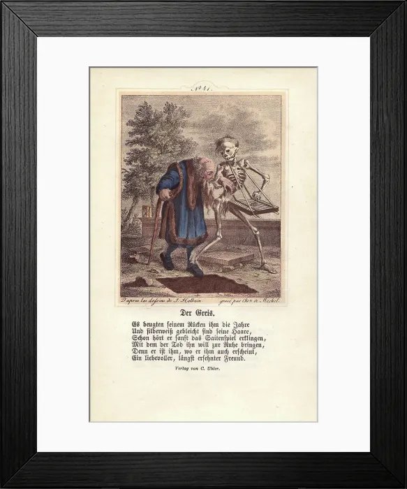 Framed Print : Death leads the Old Man to the grave, beguiling Framed Print : Death leads the Old Man to the grave, beguiling
