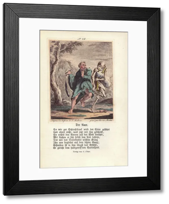 Framed Print : Death, playing the bagpipes, lifts up the Fool's Framed Print : Death, playing the bagpipes, lifts up the Fool's
