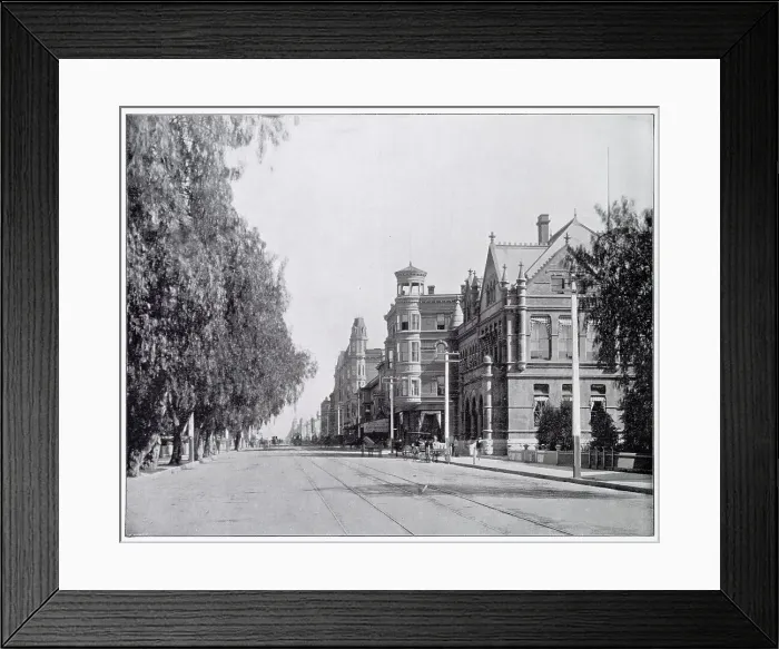 Framed Print : A view along Main Street, Los Angeles. Date: circa 1895 Framed Print : A view along Main Street, Los Angeles. Date: circa 1895