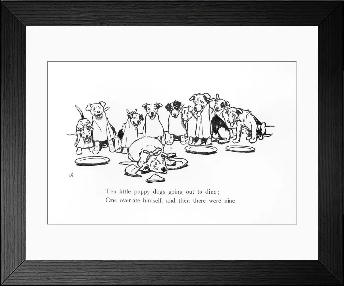 Framed Print : Illustration by Cecil Aldin, Ten Little Puppy Dogs Framed Print : Illustration by Cecil Aldin, Ten Little Puppy Dogs