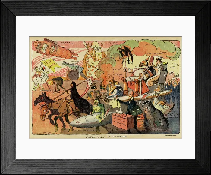 Framed Print : Cartoon, Kaiser Carnival and his cortege, WW1 Framed Print : Cartoon, Kaiser Carnival and his cortege, WW1