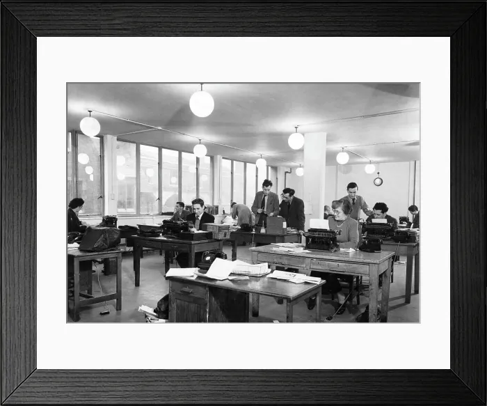 Framed Print : Staff at work, office of Daily Worker newspaper, London Framed Print : Staff at work, office of Daily Worker newspaper, London