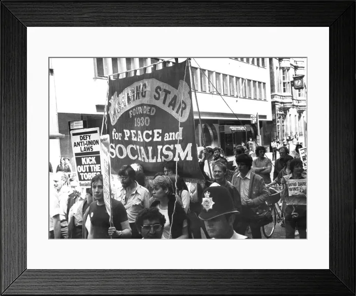 Framed Print : Anti-Tory demonstration with Morning Star banner Framed Print : Anti-Tory demonstration with Morning Star banner