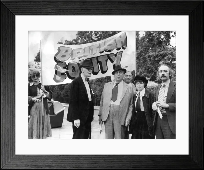 Framed Print : Members of British Equity campaigning with banner Framed Print : Members of British Equity campaigning with banner