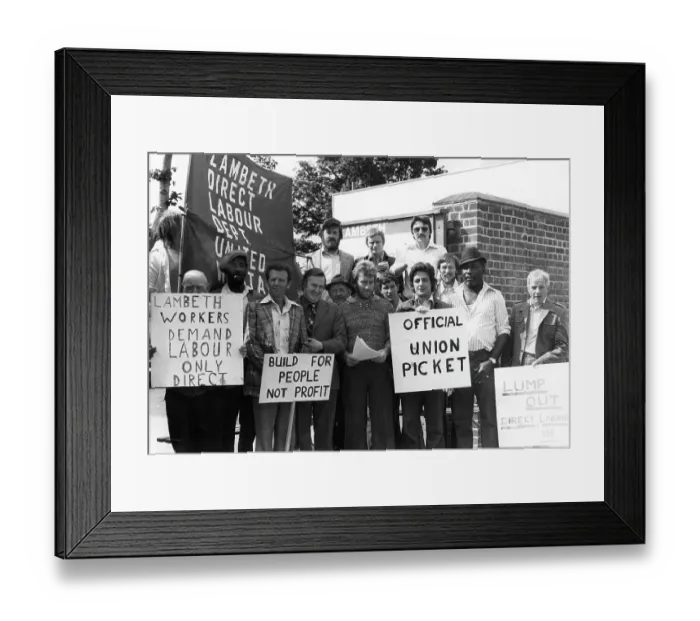 Framed Print : Building workers dispute, Lambeth, South London Framed Print : Building workers dispute, Lambeth, South London