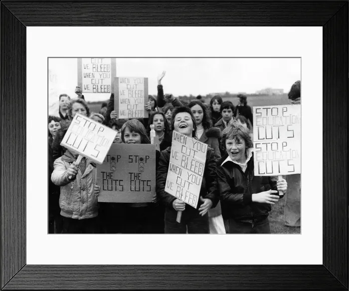 Framed Print : Children campaigning against education cuts, Bristol