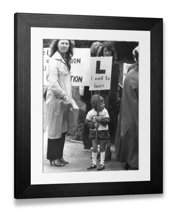 Framed Print : Child campaigning against nursery cuts, Lewes, Sussex Framed Print : Child campaigning against nursery cuts, Lewes, Sussex