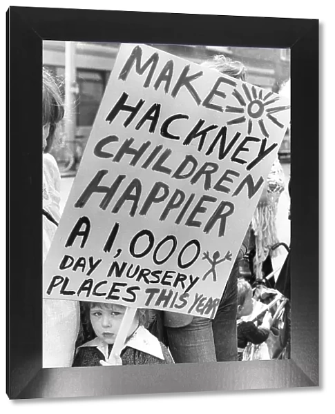 Little girl demonstrating for nursery places, Hackney