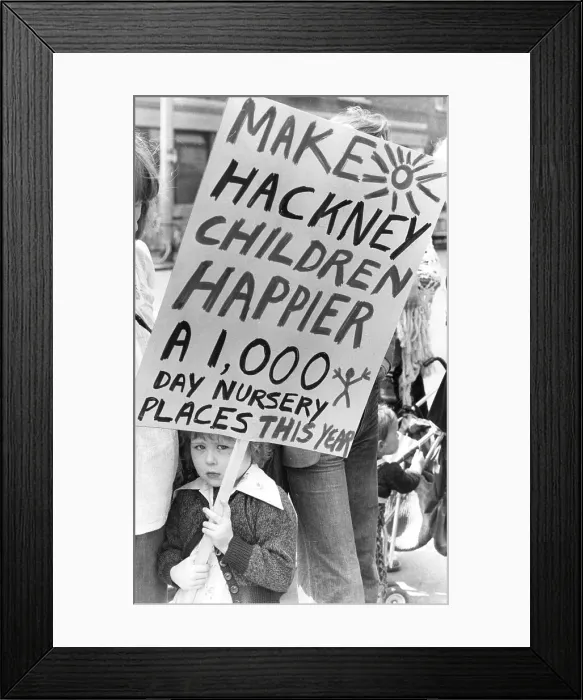 Framed Print : Little girl demonstrating for nursery places, Hackney Framed Print : Little girl demonstrating for nursery places, Hackney