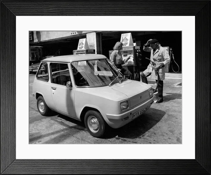 Framed Print : Enfield 8000 Electric Car at a petrol station Framed Print : Enfield 8000 Electric Car at a petrol station