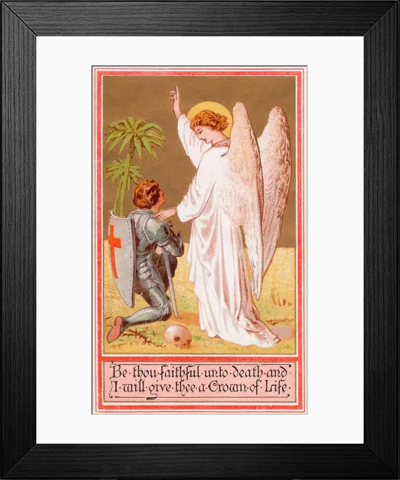 Framed Print : Angel with Red Cross knight on a greetings card Framed Print : Angel with Red Cross knight on a greetings card