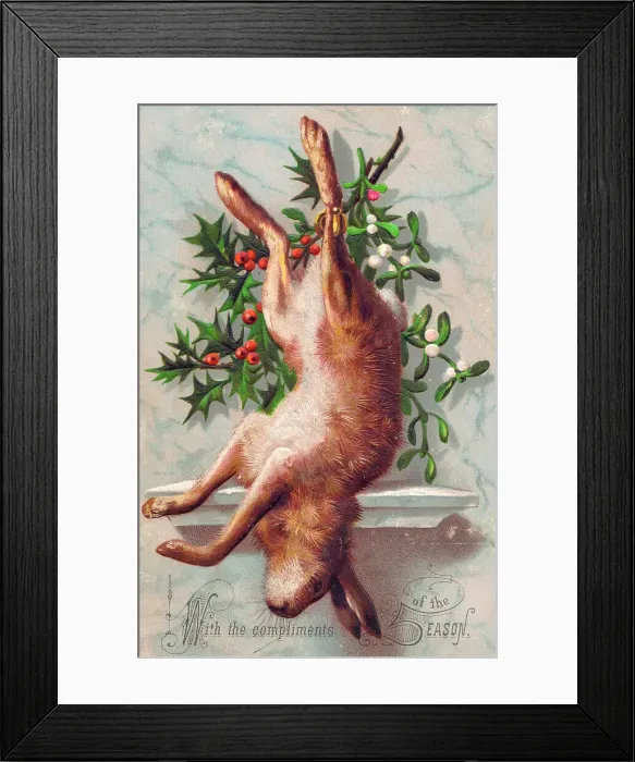 Framed Print : Hare with holly and mistletoe on a Christmas card Framed Print : Hare with holly and mistletoe on a Christmas card