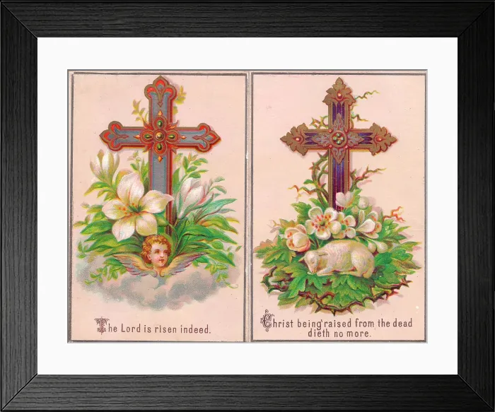 Framed Print : White flowers and a cross on an Easter card Framed Print : White flowers and a cross on an Easter card