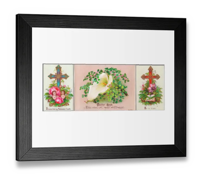 Framed Print : Flowers, cherubs and crosses on an Easter card Framed Print : Flowers, cherubs and crosses on an Easter card