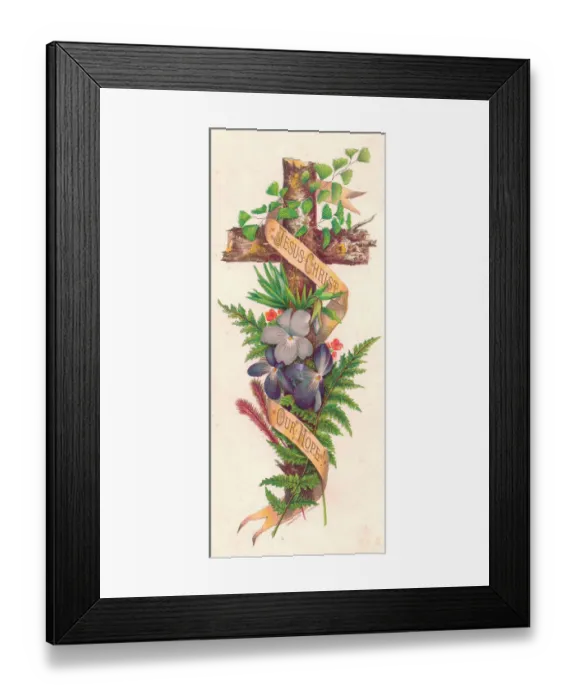 Framed Print : Mauve flowers and a cross on an Easter card Framed Print : Mauve flowers and a cross on an Easter card