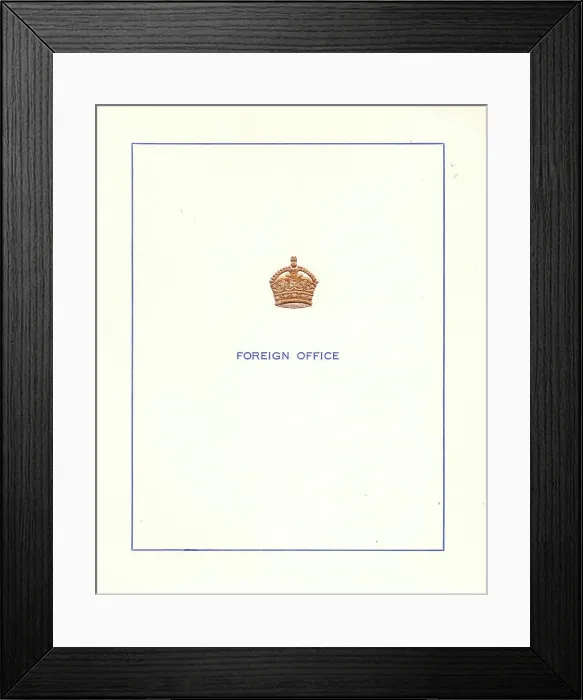 Framed Print : Greetings card with gold crown, British Foreign Office Framed Print : Greetings card with gold crown, British Foreign Office