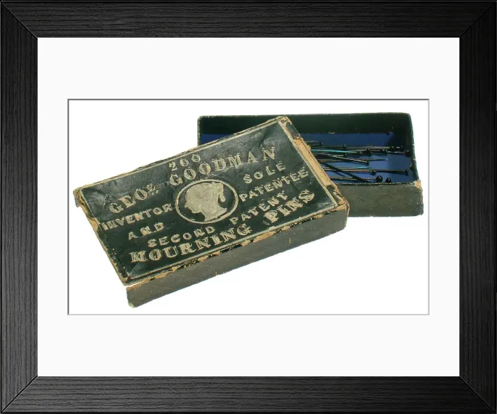 Framed Print : Box of Victorian mourning pins by George Goodman Framed Print : Box of Victorian mourning pins by George Goodman