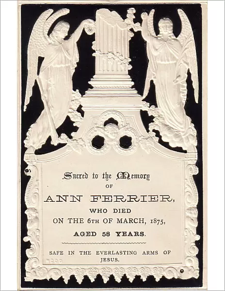 Embossed Victorian mourning card, Ann Ferrier