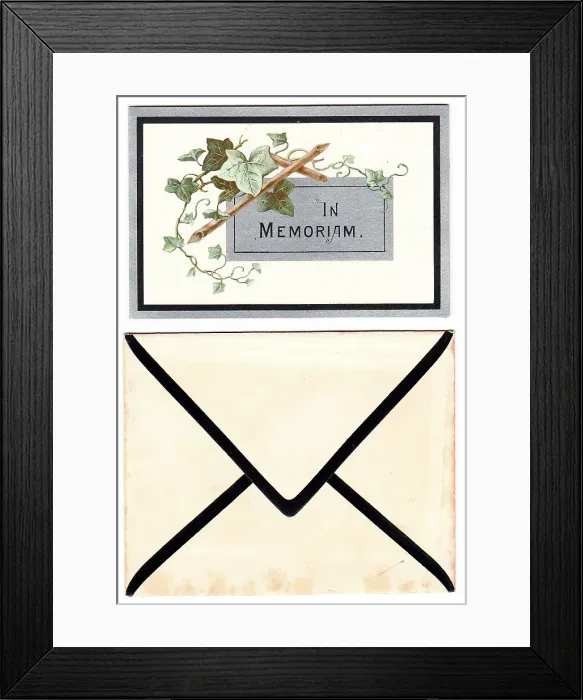 Framed Print : Victorian mourning card, In Memoriam, with envelope Framed Print : Victorian mourning card, In Memoriam, with envelope