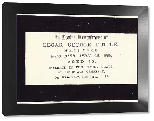 Victorian mourning card, Edgar George Pottle
