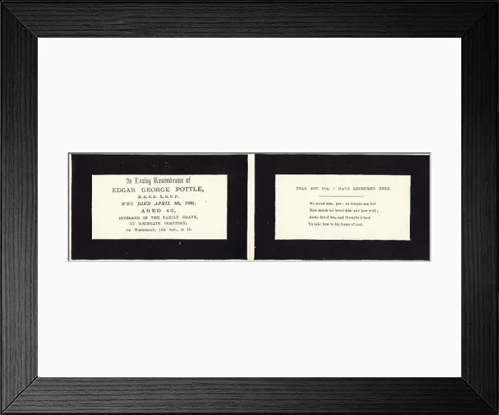 Framed Print : Victorian mourning card, Edgar George Pottle Framed Print : Victorian mourning card, Edgar George Pottle