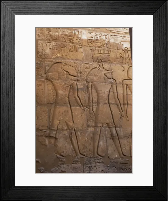 Framed Print : Relief depicting the god of wisdom, Toth and the god of the d Framed Print : Relief depicting the god of wisdom, Toth and the god of the d