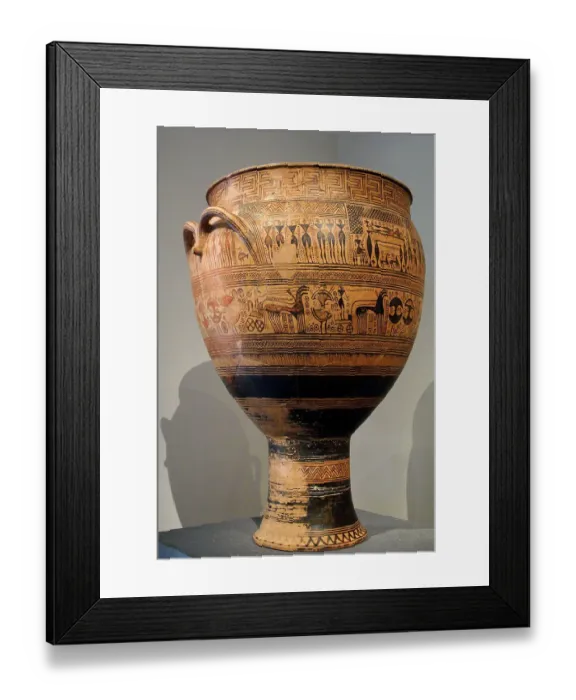 Framed Print : Greek art. 8th century B. C. Terracotta funerary krater. Metr Framed Print : Greek art. 8th century B. C. Terracotta funerary krater. Metr