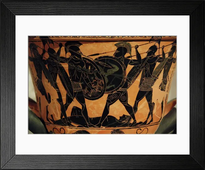 Framed Print : Greek art. Attic krater painted with black figures represent Framed Print : Greek art. Attic krater painted with black figures represent