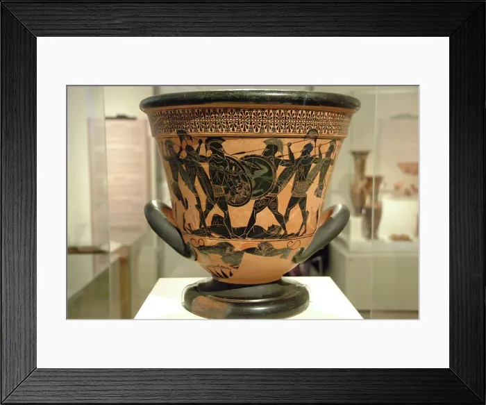 Framed Print : Greek art. Attic krater painted with black figures represent Framed Print : Greek art. Attic krater painted with black figures represent