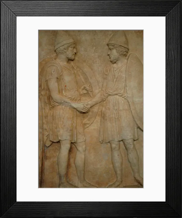 Framed Print : Funerary stele of Sosias and Kephisodoros. 410 BC. Detail Framed Print : Funerary stele of Sosias and Kephisodoros. 410 BC. Detail