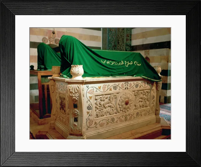 Framed Print : Mausoleum of Saladin (1138-1193). First, marble coffin (empt) Framed Print : Mausoleum of Saladin (1138-1193). First, marble coffin (empt)