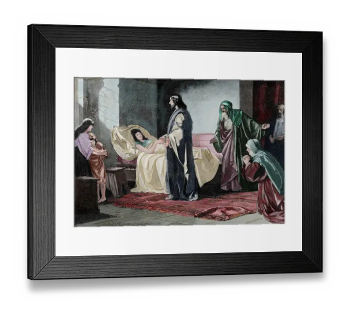 Framed Print : Resurrection of Jairus daughter. Engraving by Rusing. Color Framed Print : Resurrection of Jairus daughter. Engraving by Rusing. Color