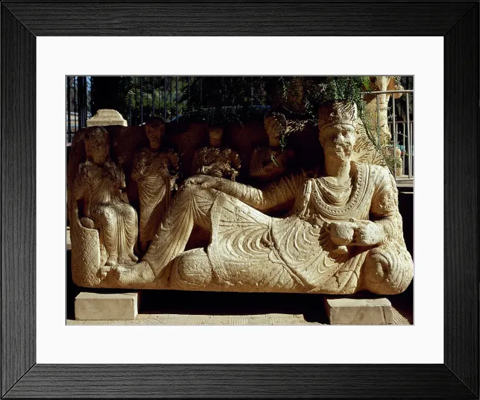 Framed Print : Roman sarcophagus showing the dead reclining on a couch. Arc Framed Print : Roman sarcophagus showing the dead reclining on a couch. Arc