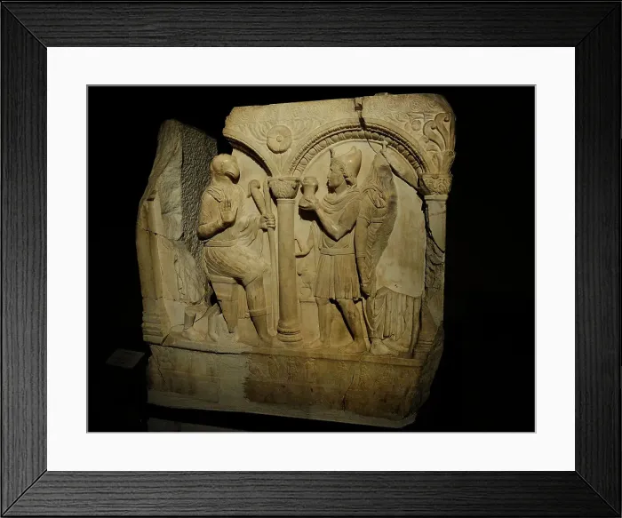 Framed Print : Fragment of a roman sarcophagus tub. 2nd century AD. From Cr Framed Print : Fragment of a roman sarcophagus tub. 2nd century AD. From Cr