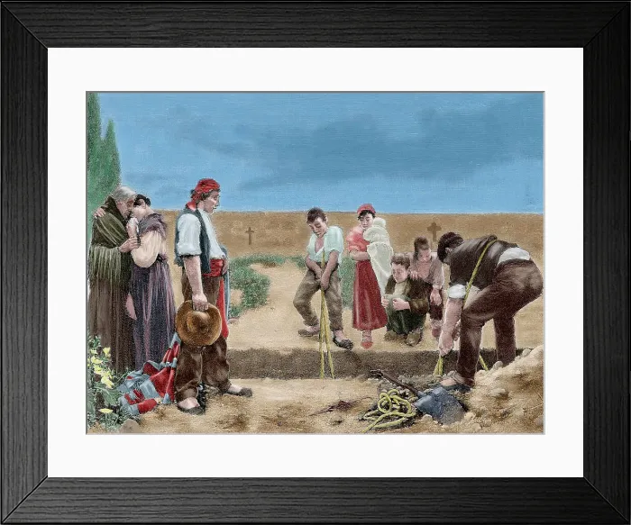 Framed Print : Spain. Burial. Engraving. Colored Framed Print : Spain. Burial. Engraving. Colored